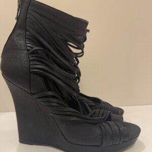 Black Leather Masnada Strappy Wedges